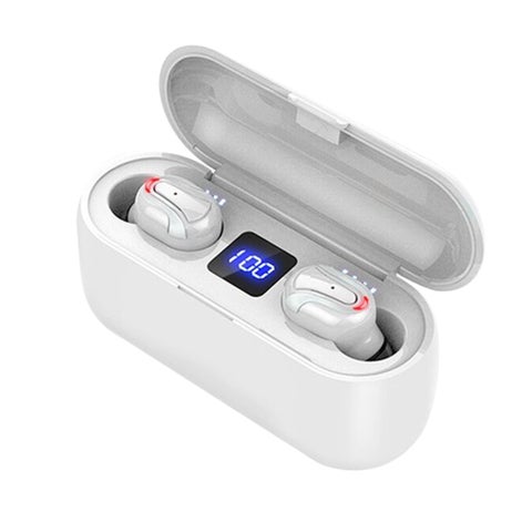 TWS Wireless Stereo Digital Display Bluetooth Earphones White