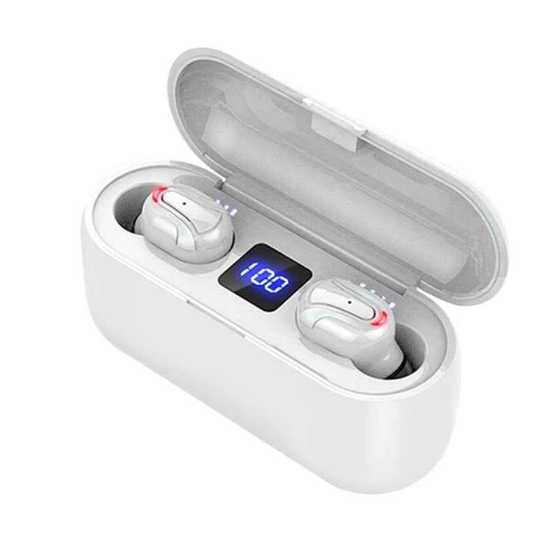 TWS Wireless Stereo Digital Display Bluetooth Earphones White