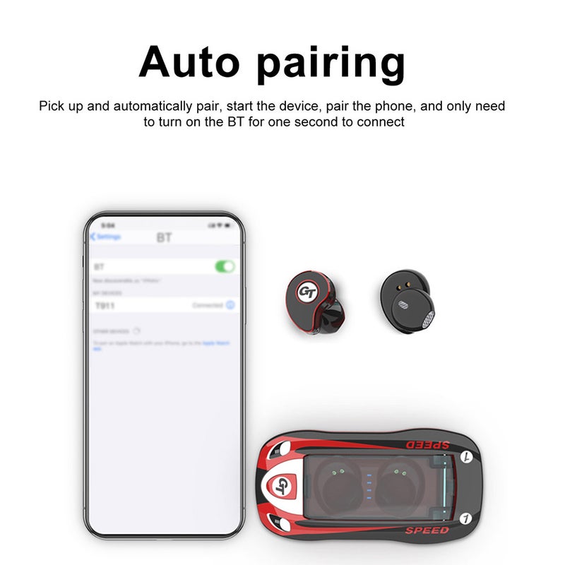 T911 Wireless Mini In-Ear Earphones With Charging Case Black/Red - Image 4