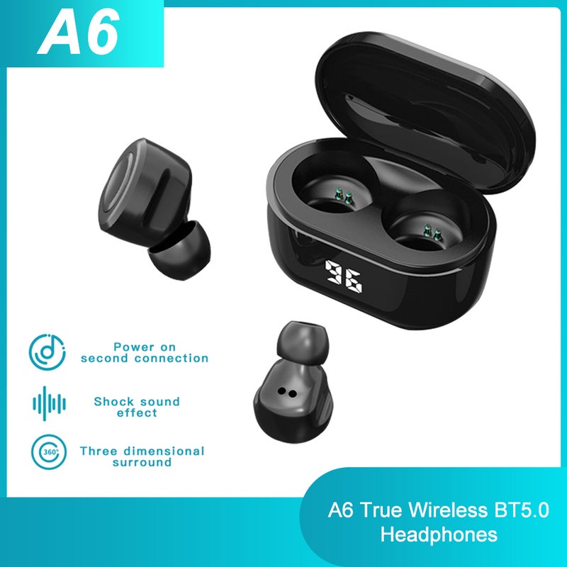 A6 True Bluetooth Wireless Waterproof In-Ear Earbuds Black - Image 1