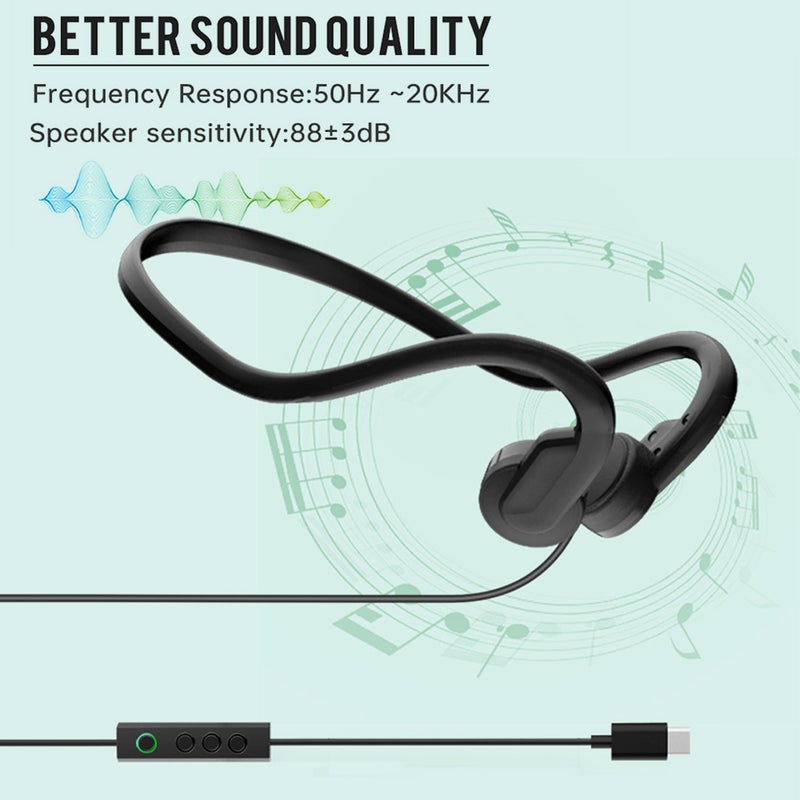 Generic - Type C Wired Open Ear Bone Conduction Headphone Black - Image 1