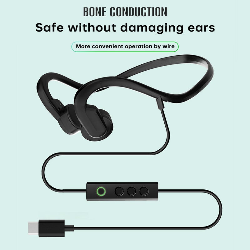 Generic - Type C Wired Open Ear Bone Conduction Headphone Black - Image 1