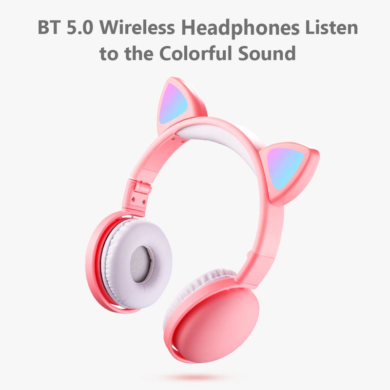 LED Cat Ear Wireless On-Ear Earphones Blue - Image 2