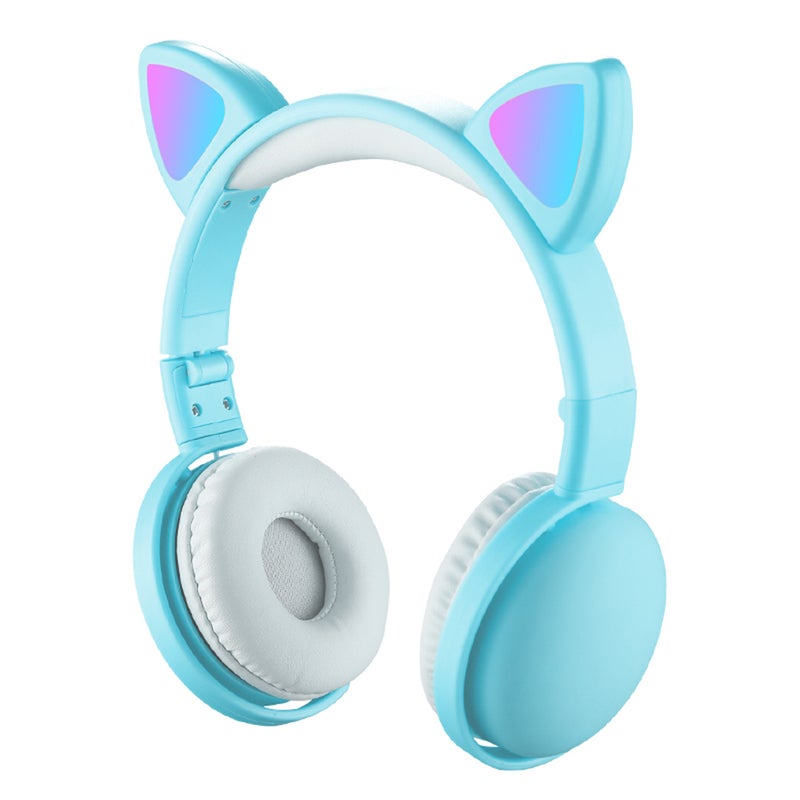 LED Cat Ear Wireless On-Ear Earphones Blue - Image 3