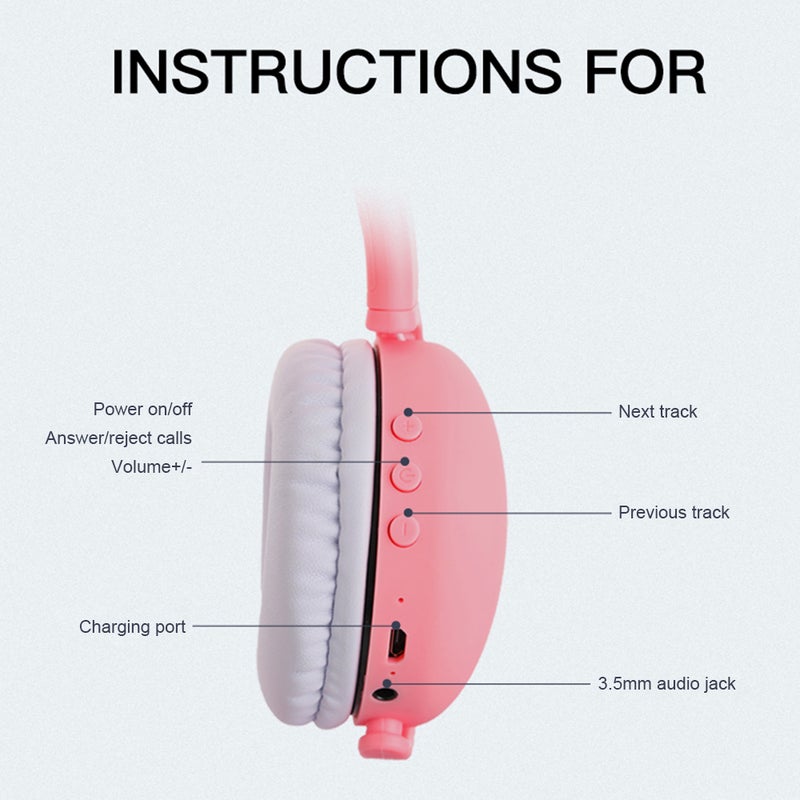 LED Cat Ear Wireless On-Ear Earphones Blue - Image 4