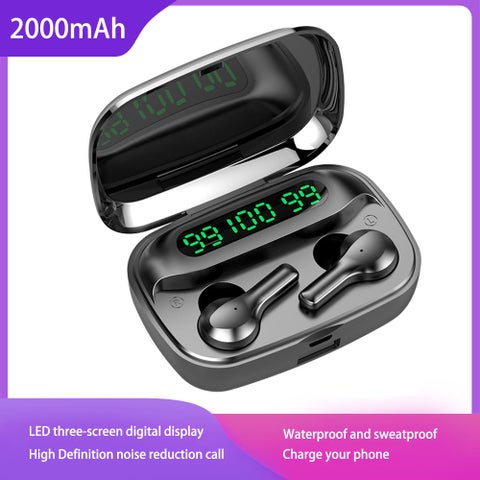 R3 LEDs Digtal Display Wireless In-Ear Earphone With Microphone Black
