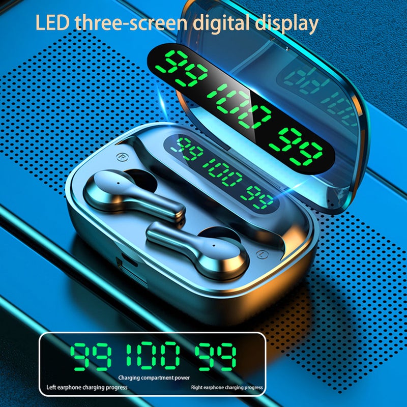 R3 LEDs Digtal Display Wireless In-Ear Earphone With Microphone Black