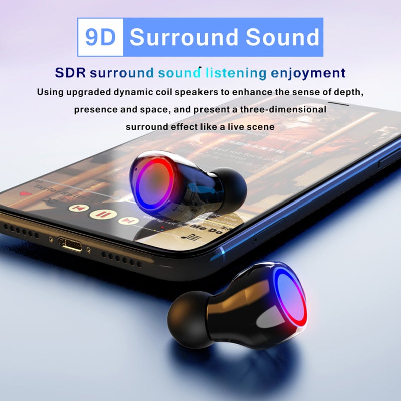 docooler - M12 LEDs Digtal Display Bluetooth Wireless In-Ear Earphone With Microphone Black - Image 1