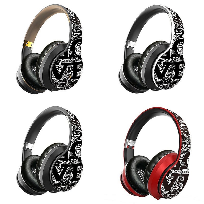 EL-B1 Over-Ear Wireless Folding Graffiti Stereo Headphones Black/Gold - Image 2