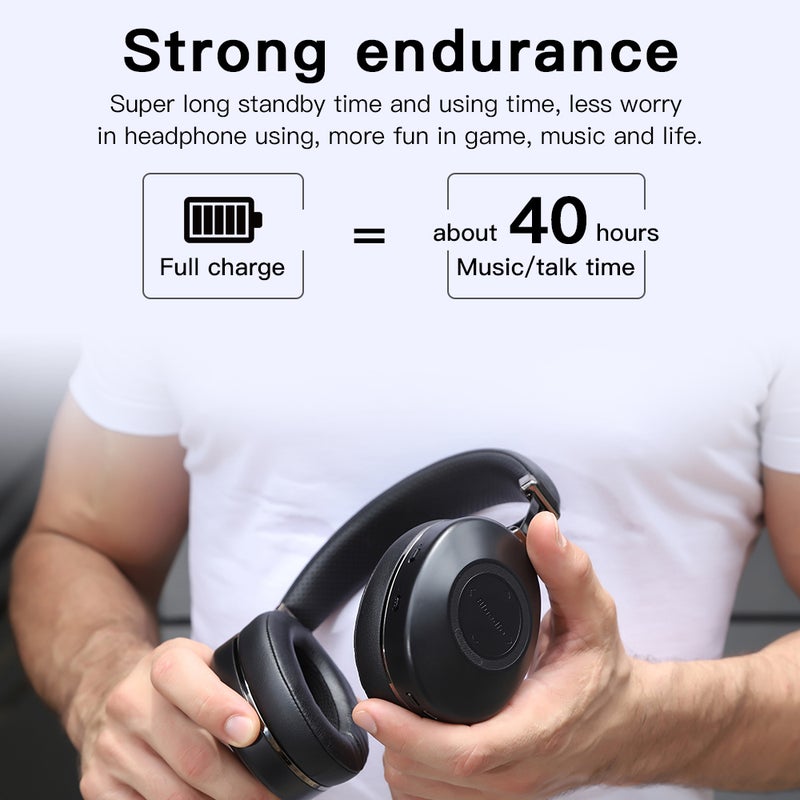 Bluedio - H2 Wireless On-Ear Headphones with Touch Control Face Recognition Support Micro SD Card Black - Image 1
