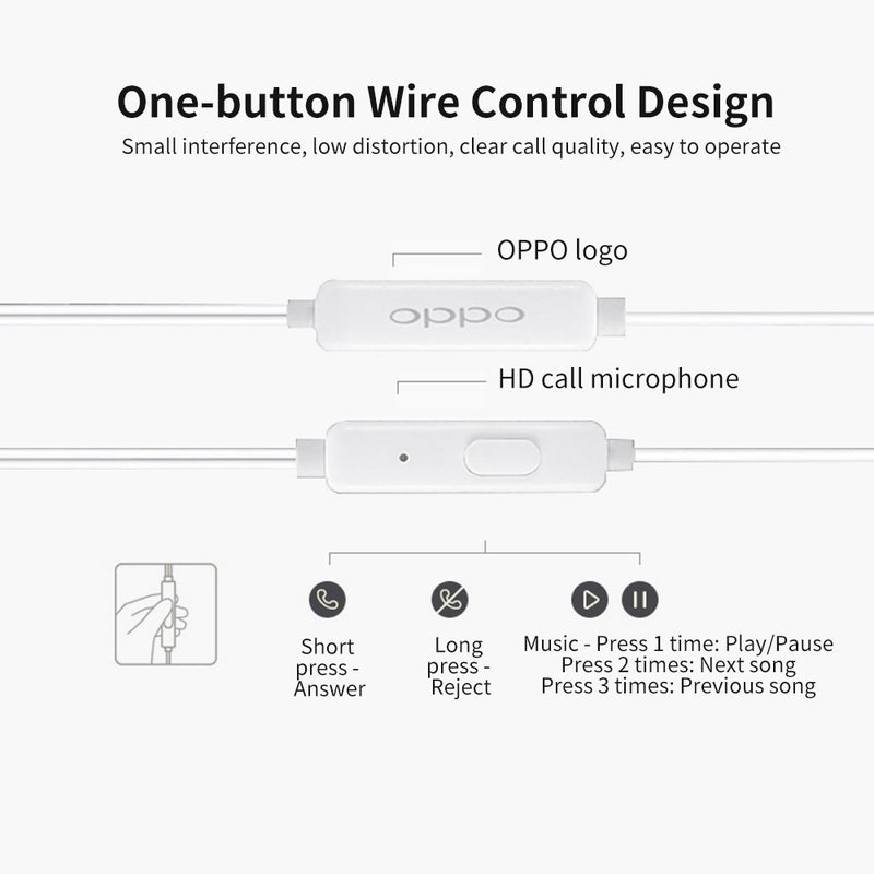 OPPO Wired In-Ear Earphones For OPPO R17 R15 R11 R11 R9 White - Image 3