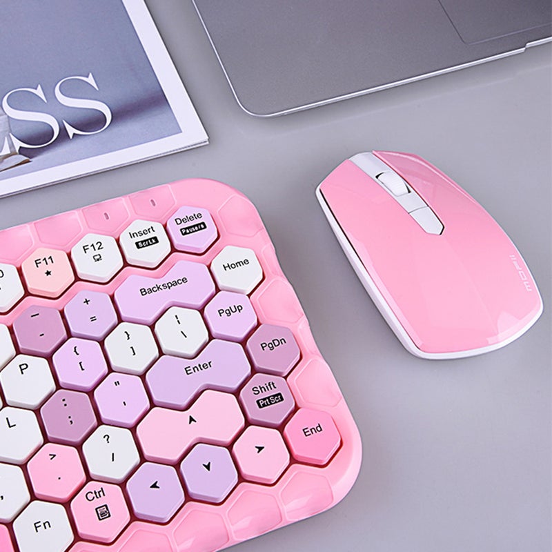 Cordless Mechanical Round Cap Desktop Keyboard And Mouse Set Blue  - Image 3