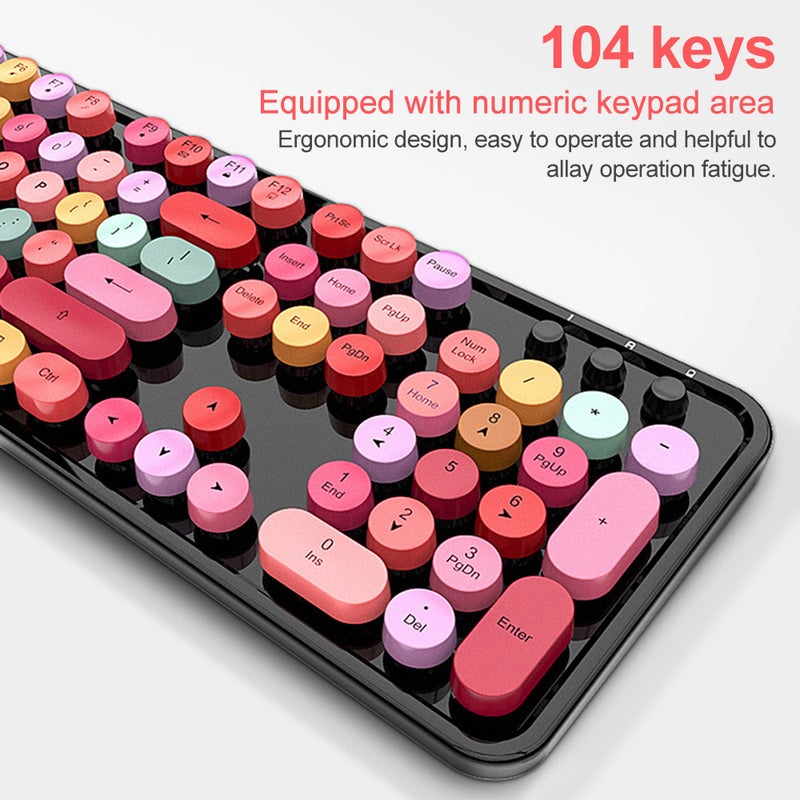 Cordless Mechanical Round Cap Desktop Keyboard And Mouse Set White/Pink  - Image 5