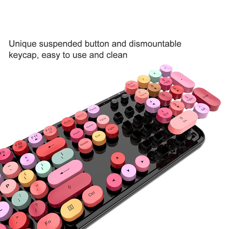 Cordless Mechanical Round Cap Desktop Keyboard And Mouse Set Pink  - Image 5