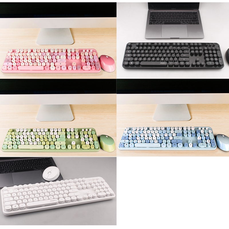 Generic Cordless Mechanical Round Cap Desktop Keyboard And Mouse Set Multicolour  - Image 3