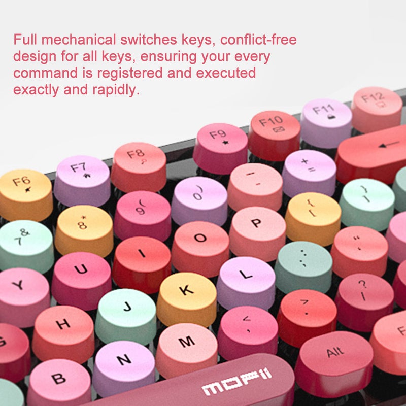 Generic - Cordless Mechanical Round Cap Desktop Keyboard And Mouse Set Multicolour - Image 1