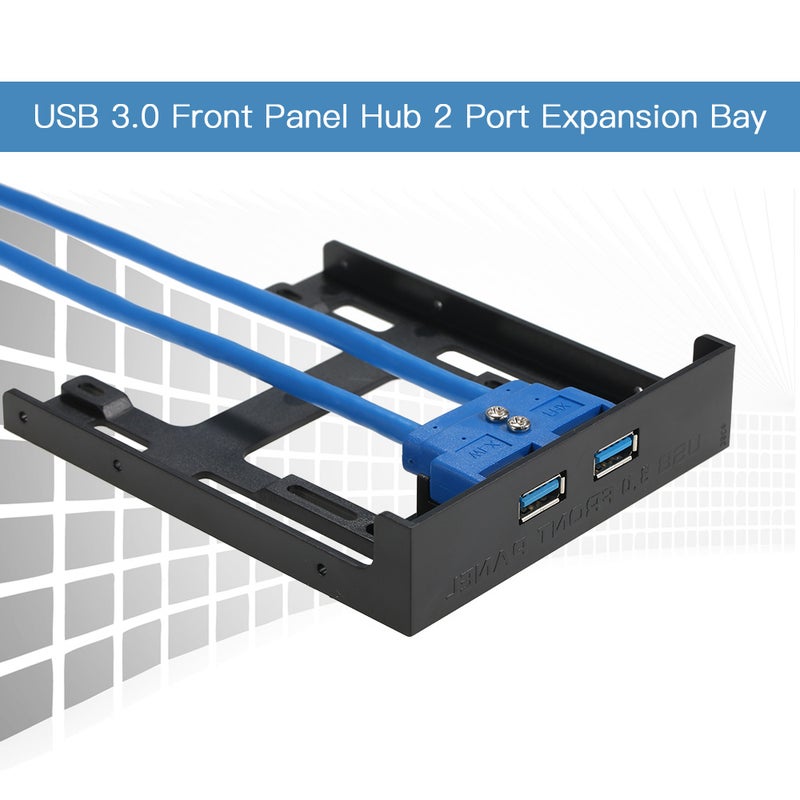 Front Panel Hub 2 Port Expansion Bay 20 Pin to USB 3.0 Adapter Bracket Black