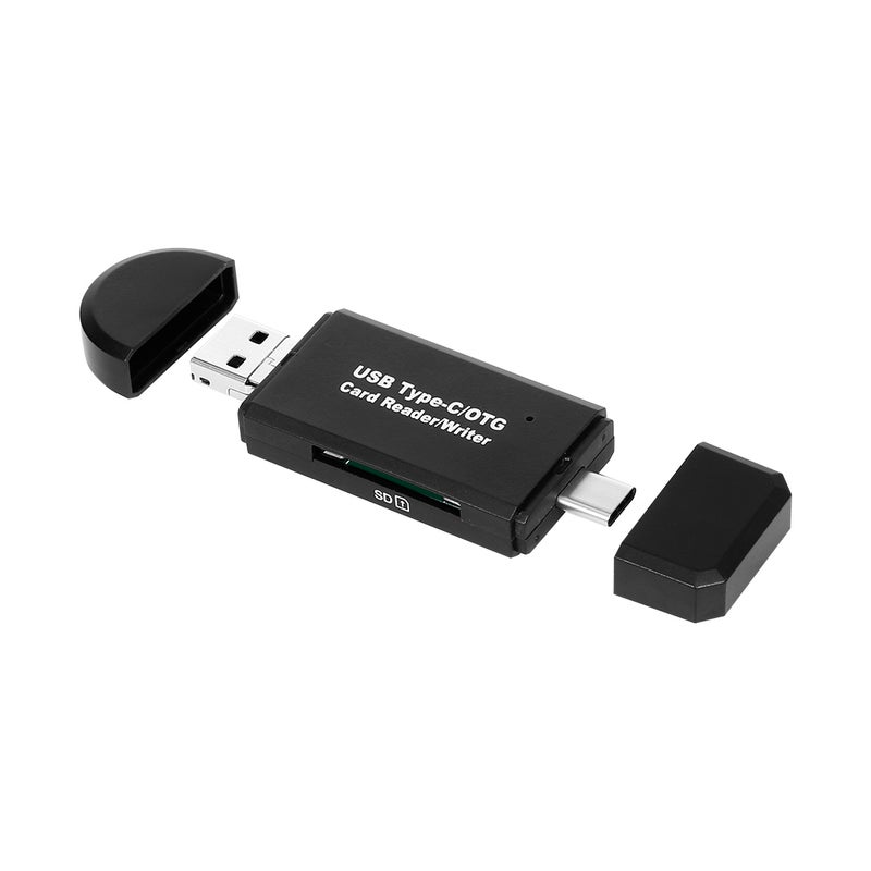ماركة غير محددة قارئ بطاقات USB مايكرو OTG 3 في 1 عالي السرعة بمنفذ Type-C/ OTG أسود  - Image 1
