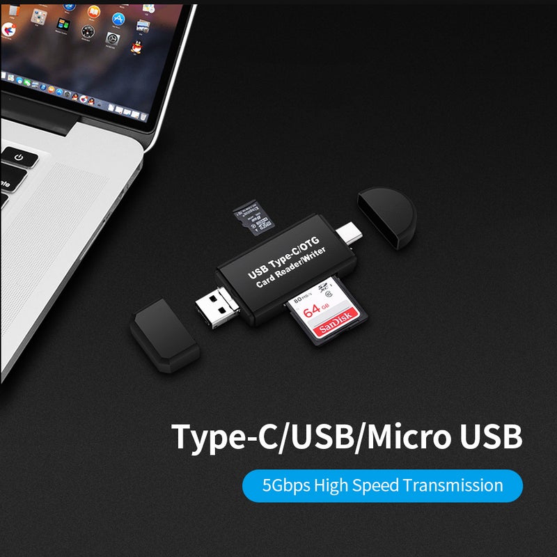 High-speed Type-C/OTG 3 In 1 OTG Micro USB Card Reader Black