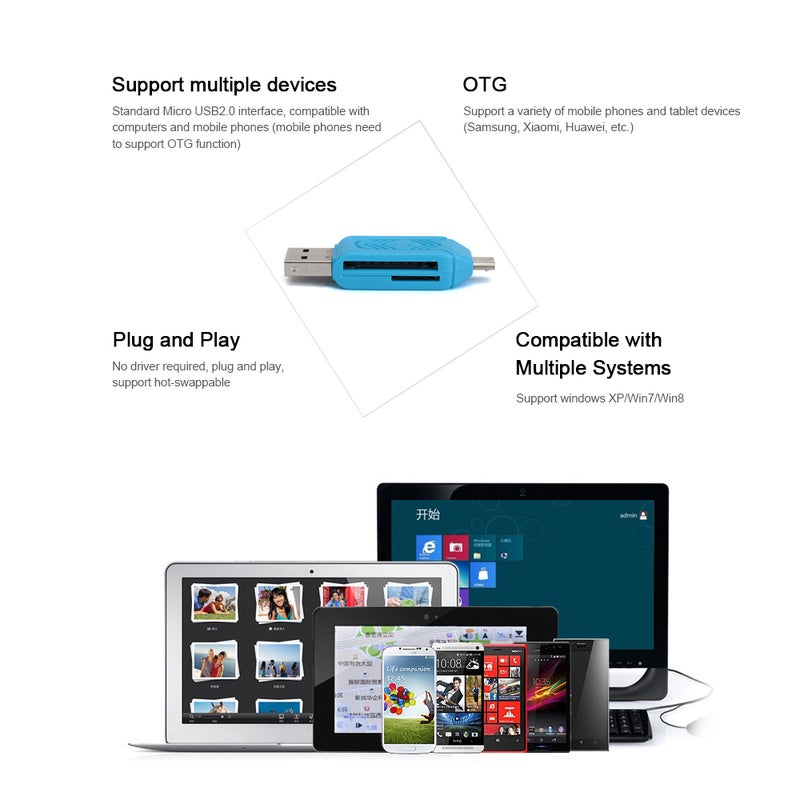 Micro USB Type-C3.0 2 IN 1 OTG Card Reader Blue - Image 3