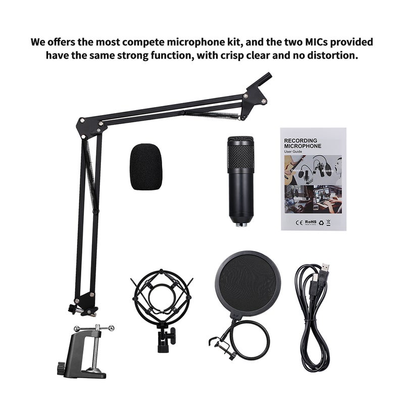طقم ميكروفون USB مكثف للتسجيل الصوتي وللاستخدام الاحترافي في الاستوديو بلون أسود/ أسود/ أجهزة إدخال/ ميكروفونات أسود - Image 3