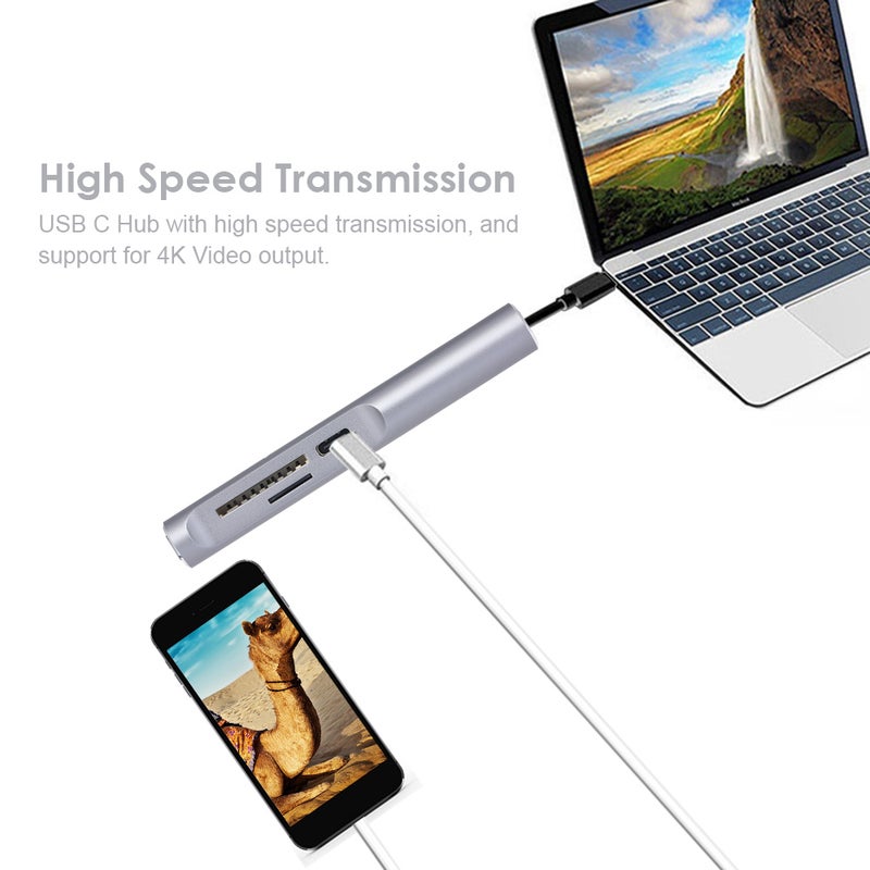 محول USB 3.1 متعددُ المنافذ مع منفذ شحنٍ . رمادي - Image 2