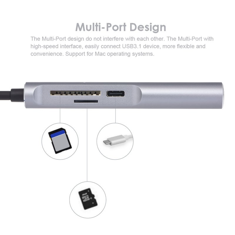 محول USB 3.1 متعددُ المنافذ مع منفذ شحنٍ . رمادي - Image 5