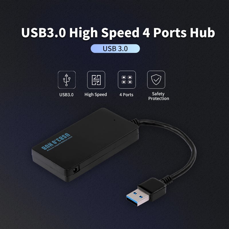 ماركة غير محددة - موزع عالي السرعة ب4 منافذ USB 3.0 أسود - Image 1