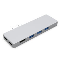 Generic Multi-port Double Type-C USB Hub Adapter Thunderbolt 3 4K HD Video Output SD/TF Card Reader Silver  - Image 1
