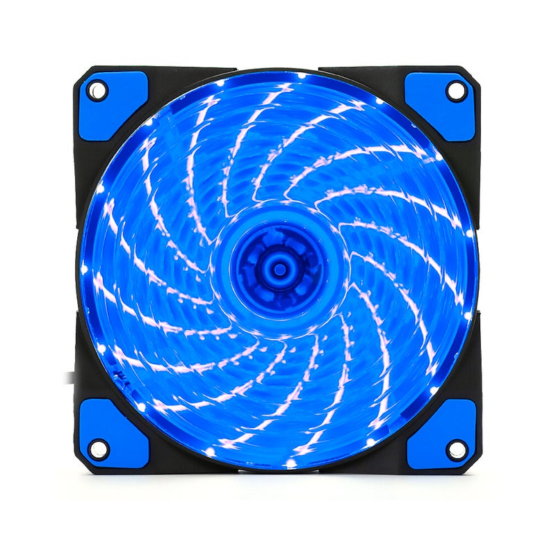 مروحة تبريد صامتة بإضاءة LED تعمل بقوة الرياح ومزودة ب15 مصباح LED أزرق - Image 1