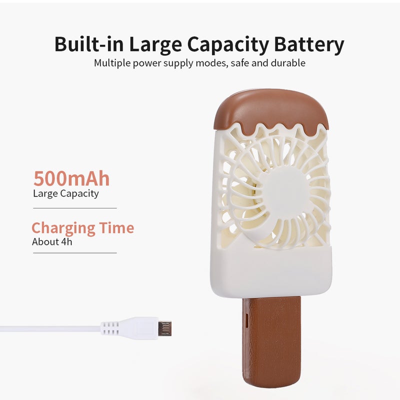 مروحة على شكل آيس كريم، صغيرة ويمكن حملها باليد، مزودة بمنفذ USB. بيج - Image 4