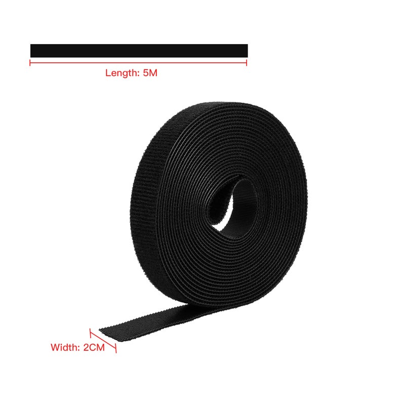1 Roll Self Adhesive Reusable Cable Tie Hook & Loop Black  - Image 4