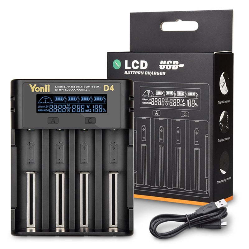 Yonii 4 Slot D4 Battery Charger Black  - Image 3