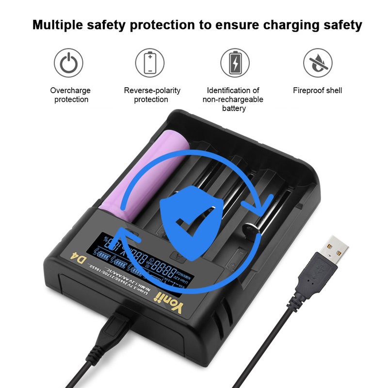 Yonii 4 Slot D4 Battery Charger Black  - Image 4