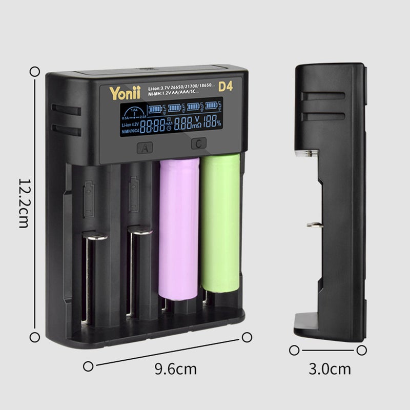 Yonii 4 Slot D4 Battery Charger Black  - Image 5