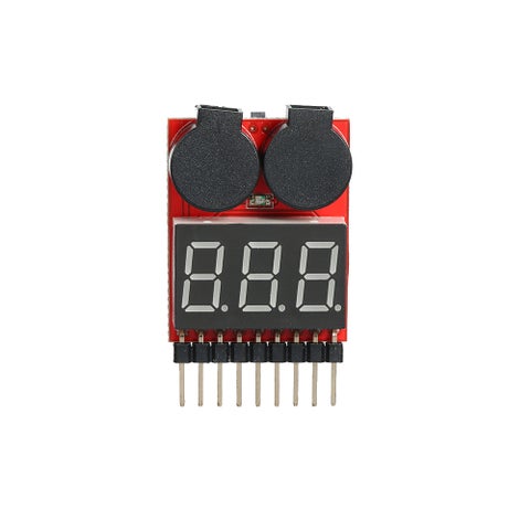 1-8S LED Lipo Battery Voltage Tester Low Voltage Buzzer Alarm 2 in 1 Tester Checker Black