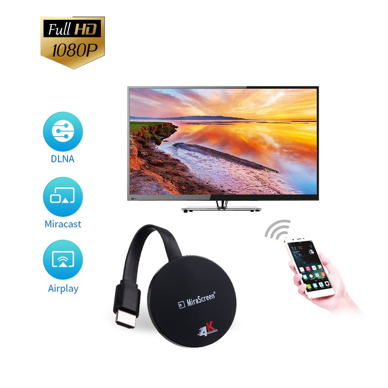 Generic - Wireless Dongle WiFi Display 1080P HD 4K Receiver Miracast Adapter Wireless Screen Converter Adapter DLNA Airplay Black - Image 1