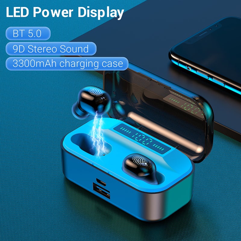 Generic - TWS Stereo Wireless Bluetooth Earphone Blue/Black - Image 1