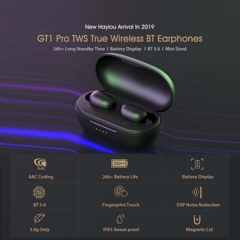 GT1 Pro Fingerprint Touch Wireless Earbuds Black
