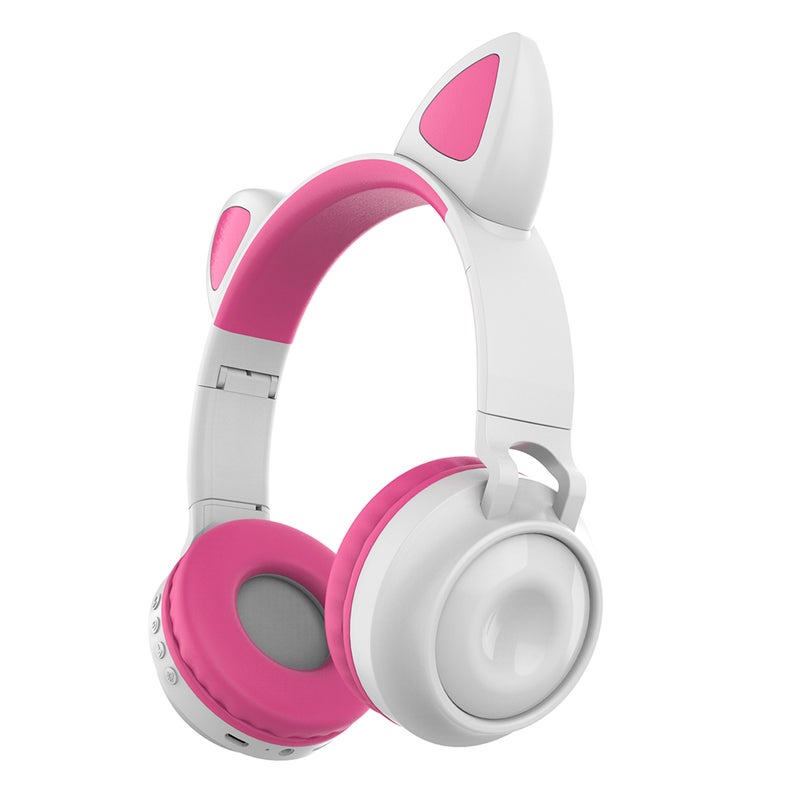 ZW-028 Wireless Glowing Cat Ear On-Ear Headphones White/Pink - Image 1