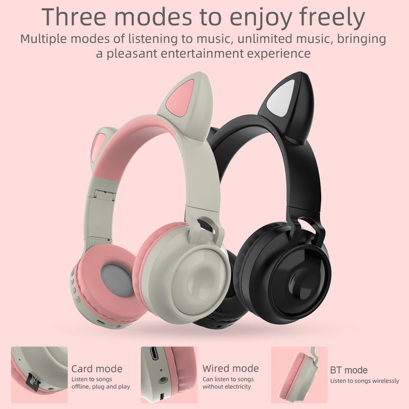 ZW-028 Wireless Glowing Cat Ear On-Ear Headphones White/Pink - Image 3