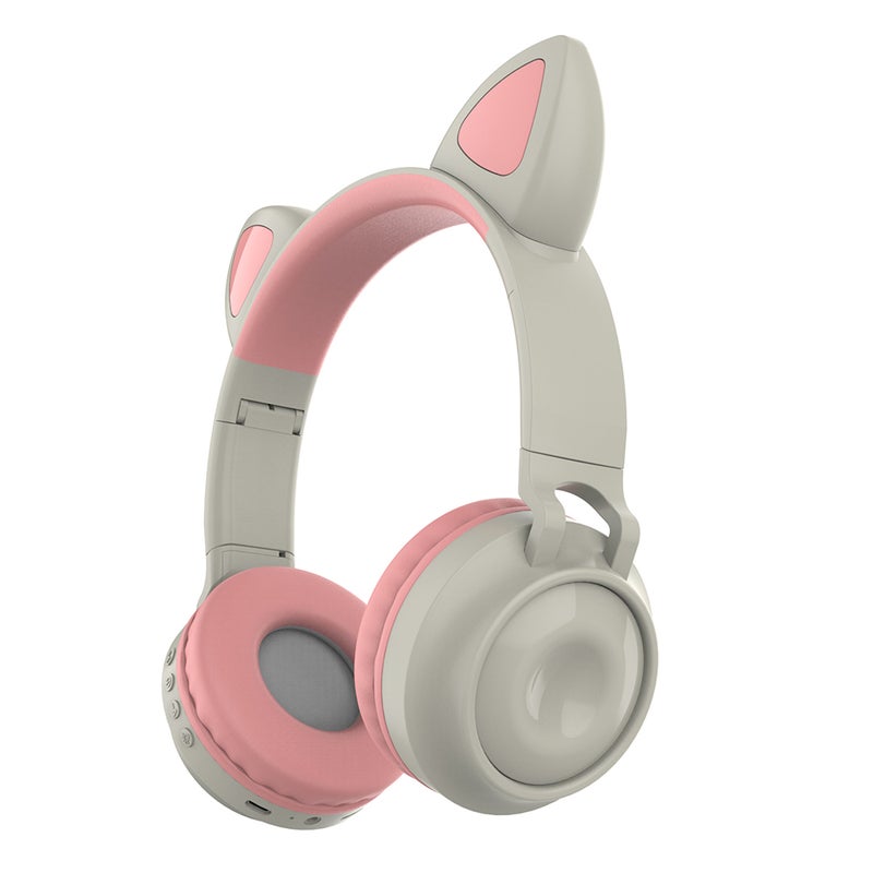 ZW-028 Wireless Glowing Cat Ear On-Ear Headphones Grey/Pink - Image 1