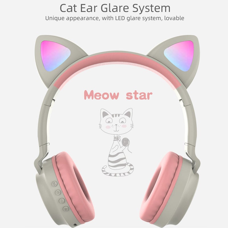 ZW-028 Wireless Glowing Cat Ear On-Ear Headphones Grey/Pink - Image 4