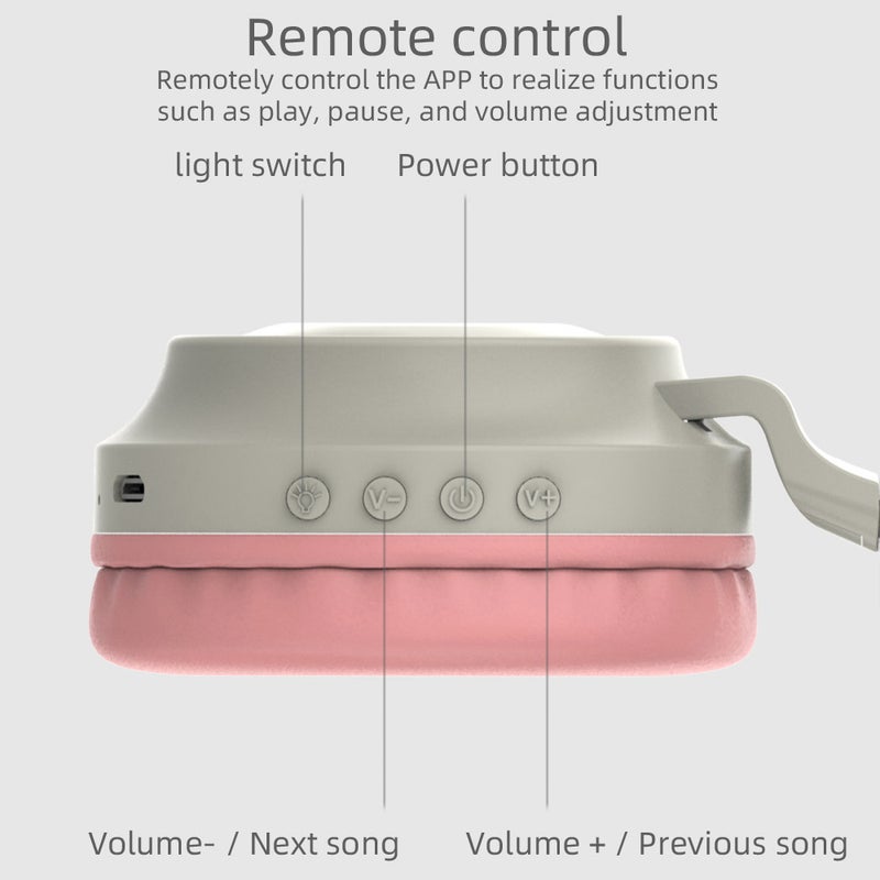 ZW-028 Wireless Glowing Cat Ear On-Ear Headphones Grey/Pink - Image 2
