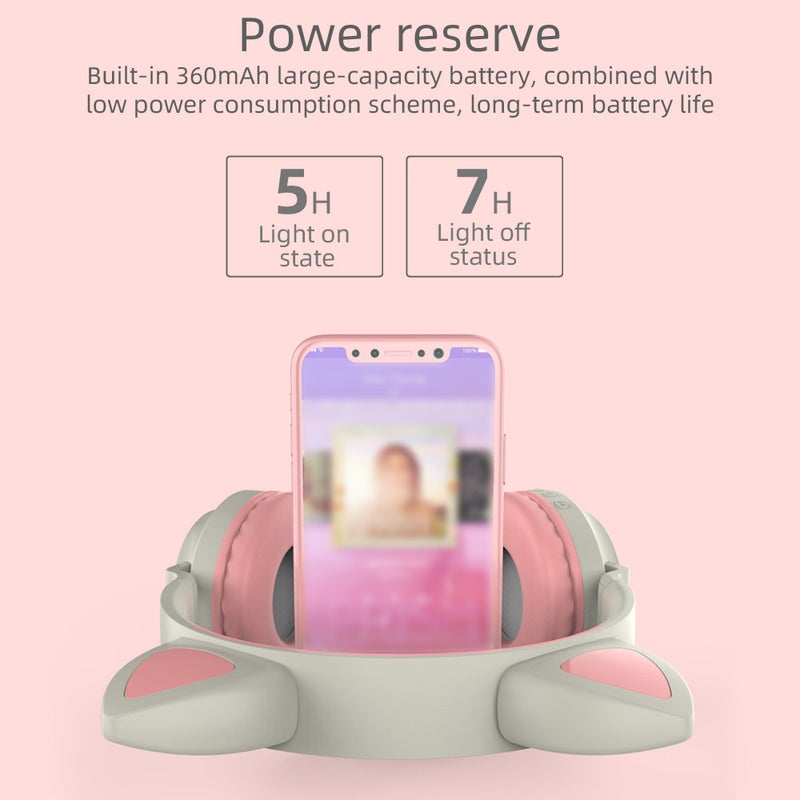 ZW-028 Wireless Glowing Cat Ear On-Ear Headphones White/Pink - Image 4