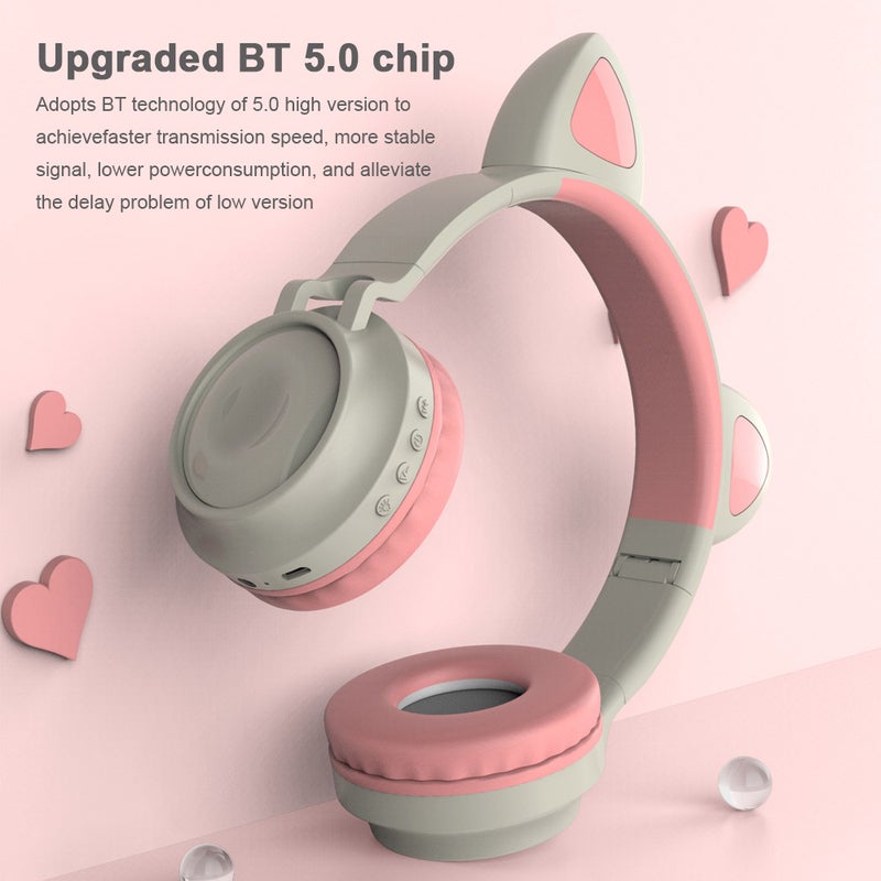 ZW-028 Wireless Glowing Cat Ear On-Ear Headphones White/Pink - Image 5