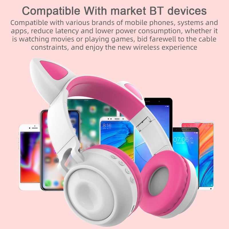 ZW-028 Wireless Glowing Cat Ear On-Ear Headphones Grey/Pink - Image 5
