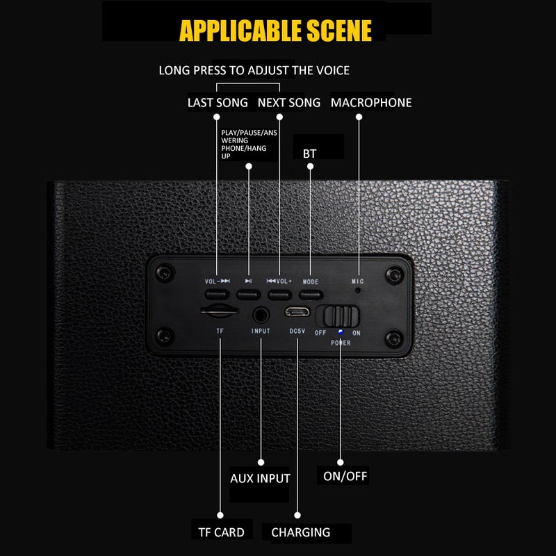 M5 Mini Doodle Wooden Subwoofer Wireless Portable Bluetooth Speaker Black  - Image 3