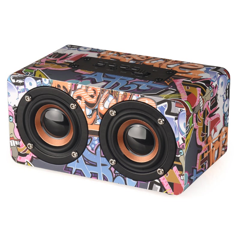 M5 Mini Doodle Wooden Subwoofer Wireless Portable Bluetooth Speaker Multicolor  - Image 1