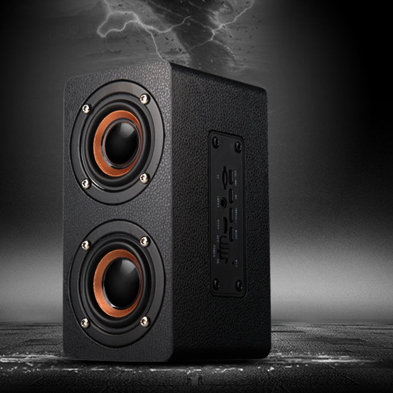 M5 Mini Doodle Wooden Subwoofer Wireless Portable Bluetooth Speaker Black  - Image 4